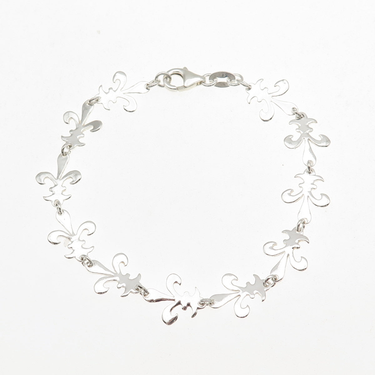 925 Sterling Silver Vintage Fleur de Lis Link Bracelet 7.25"