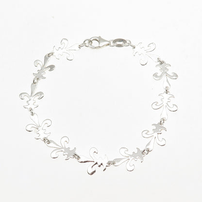 925 Sterling Silver Vintage Fleur de Lis Link Bracelet 7.25"