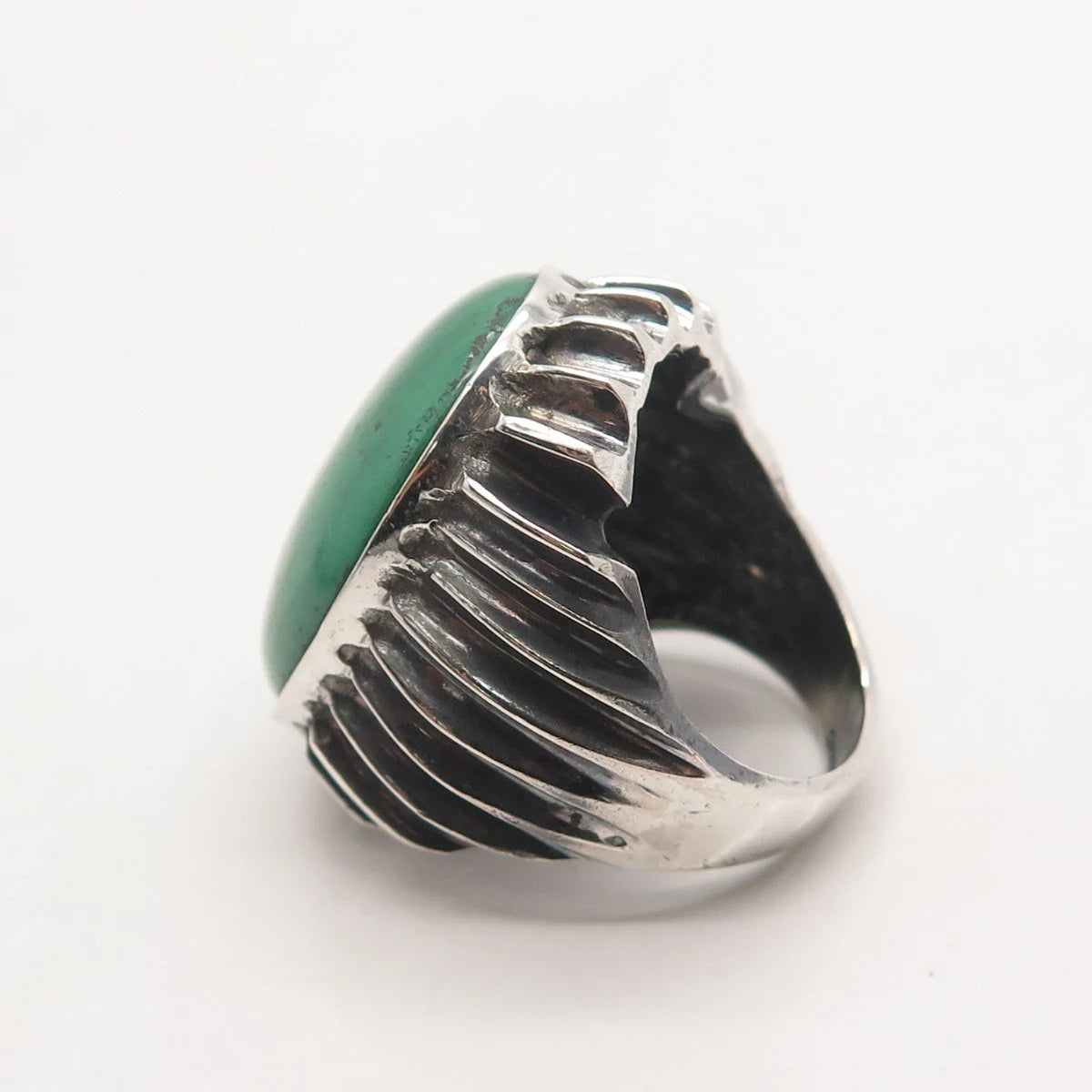 925 Sterling Silver Vintage Real Malachite Gemstone Statement Ring Size 7