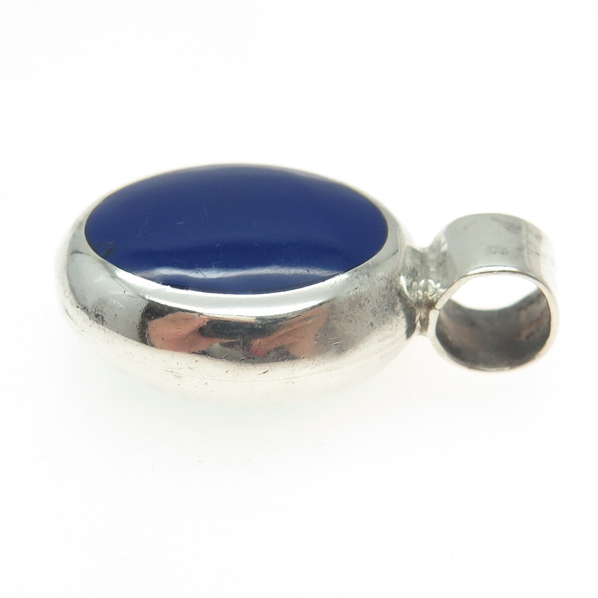 925 Sterling Silver Vintage Mexico Real Turquoise & Lapis Gem Dual Sided Pendant