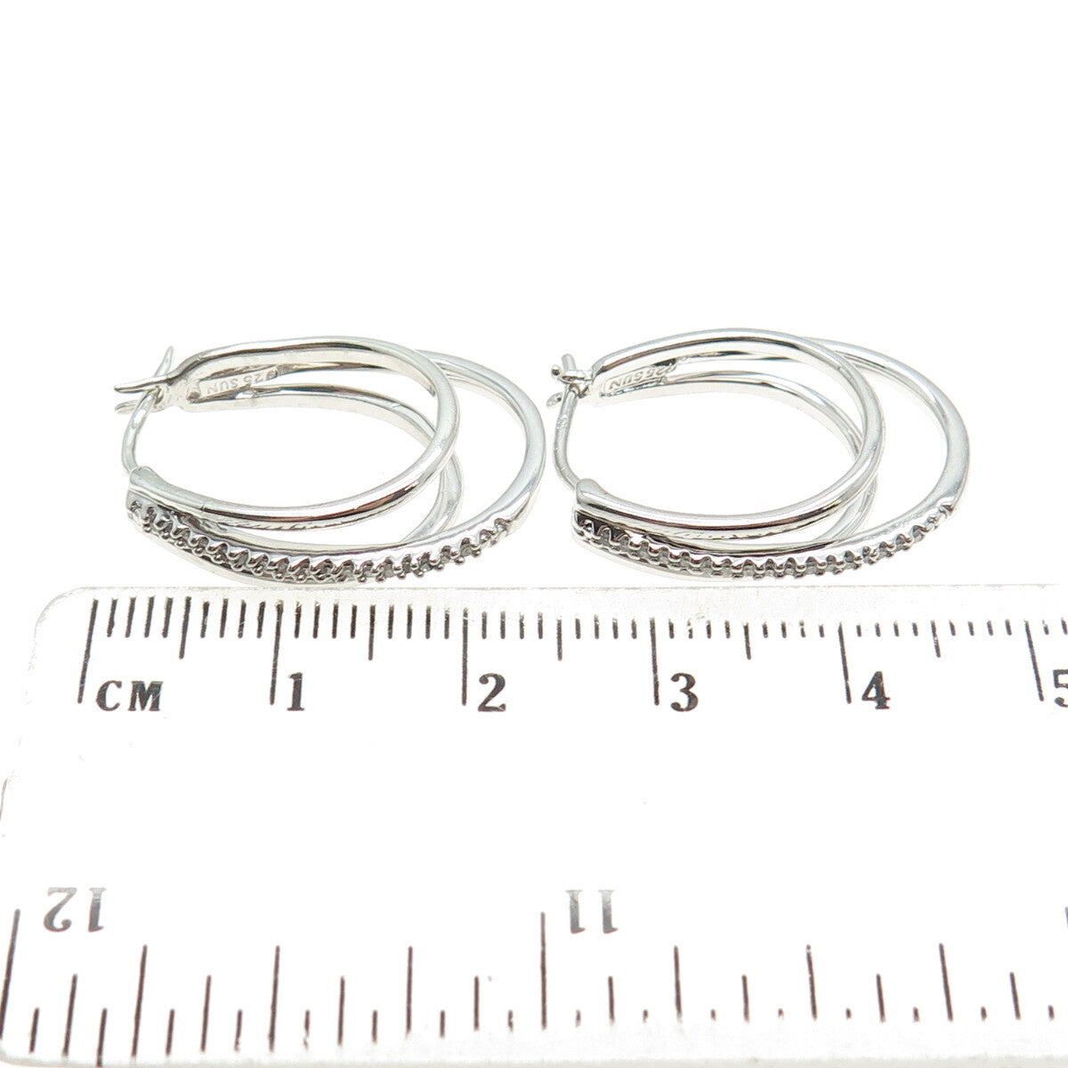 SUN 925 Sterling Silver Real Round-Cut Diamond Multi-Row Hoop Earrings
