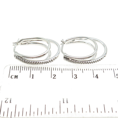 SUN 925 Sterling Silver Real Round-Cut Diamond Multi-Row Hoop Earrings
