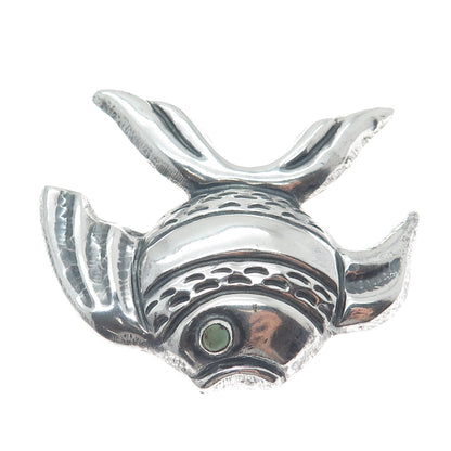 925 Sterling Silver Vintage Mexico Real Turquoise Fish Oxidized Pin Brooch