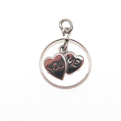 925 Sterling Silver Vintage You & Me Heart Mini Charm Pendant