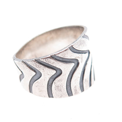 925 Sterling Silver Vintage Mexico Modernist Zebra Oxidized Ring Size 14.25
