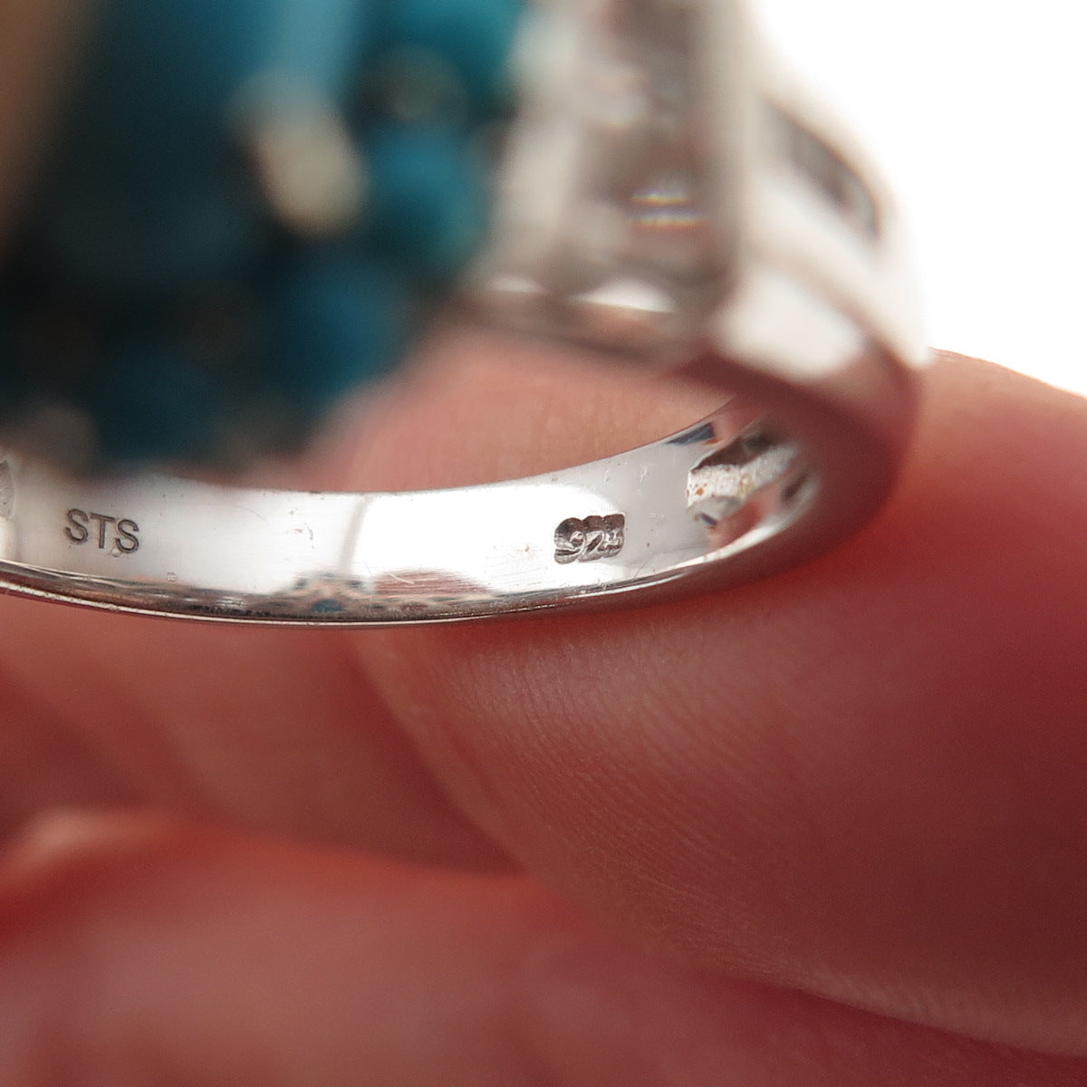 Chuck Clemency 925 Sterling Silver Real Turquoise & White Topaz Ring Size 8