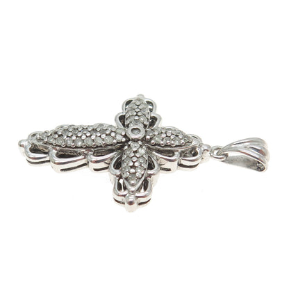 HN HENG NGAI 925 Sterling Silver Real Round-Cut Diamond Cross Pendant