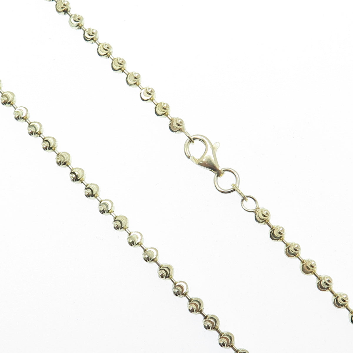 925 Sterling Silver Gold Plated Italy Diamond-Cut Ball Beaded Chain Necklace 24"