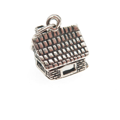 925 Sterling Silver Vintage Old House Oxidized 3D Mini Charm Pendant