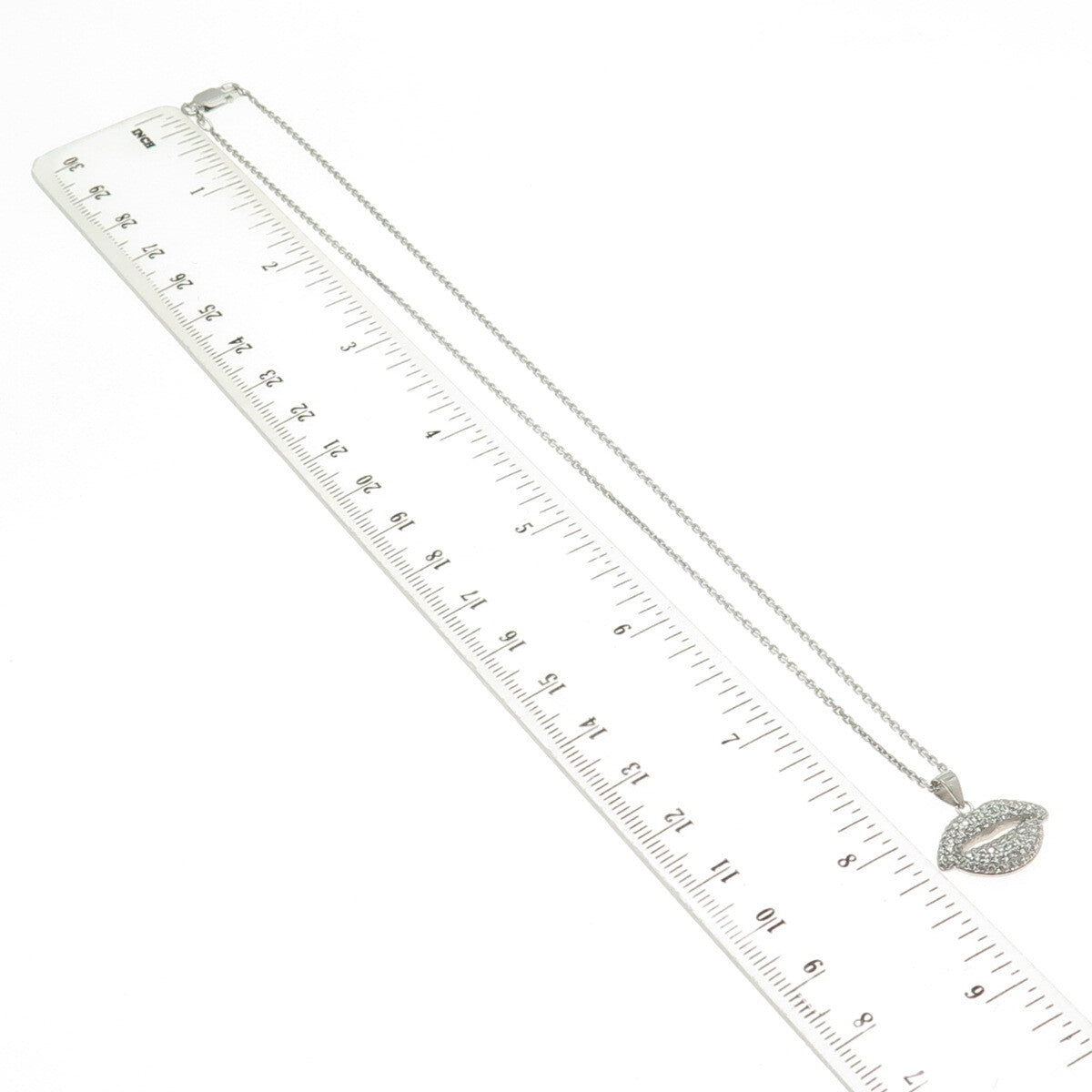 925 Sterling Silver Round-Cut C Z Lips Cable Chain Necklace 16"