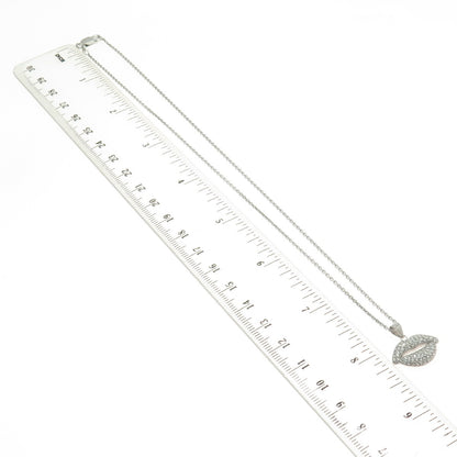 925 Sterling Silver Round-Cut C Z Lips Cable Chain Necklace 16"