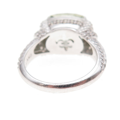 Judith Ripka 925 Sterling Silver Real Green Amethyst & C Z Ring Size 9.25