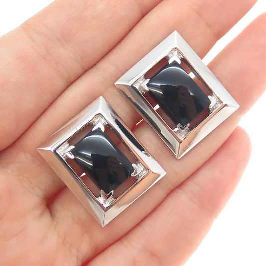 925 Sterling Silver Vintage Real Black Onyx Cufflinks PAT. 2472958