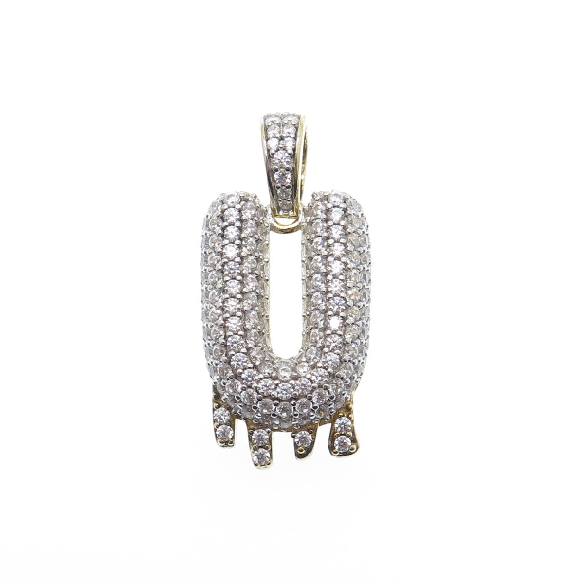 925 Sterling Silver Gold Plated Round-Cut Shaped C Z Letter U Sparkle Pendant