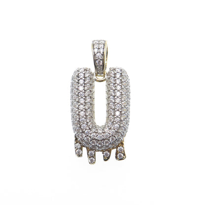 925 Sterling Silver Gold Plated Round-Cut Shaped C Z Letter U Sparkle Pendant