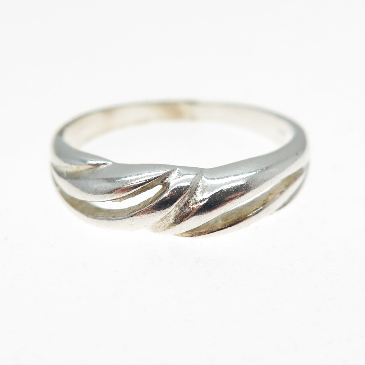 925 Sterling Silver Vintage Modernist Wavy Ring Size 8.25