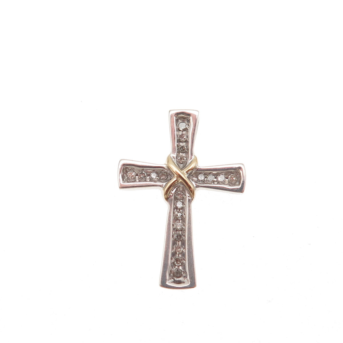 Sherri Baker 925 Sterling Silver 14K Gold Real Diamond Cross Mini Slide Pendant