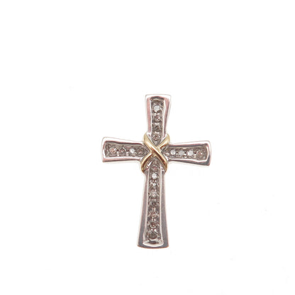 Sherri Baker 925 Sterling Silver 14K Gold Real Diamond Cross Mini Slide Pendant
