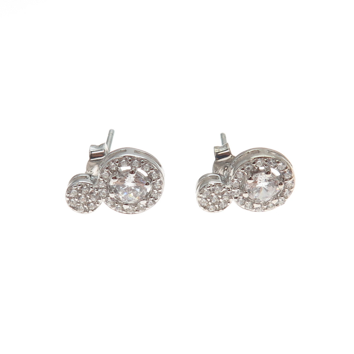 925 Sterling Silver Round-Cut C Z Snowman Stud Earrings