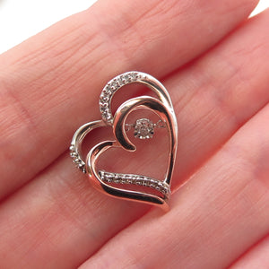 925 Sterling 10K Rose Gold Real Diamond Double Heart Mini Slide Charm Pendant