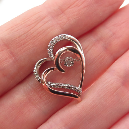 925 Sterling 10K Rose Gold Real Diamond Double Heart Mini Slide Charm Pendant