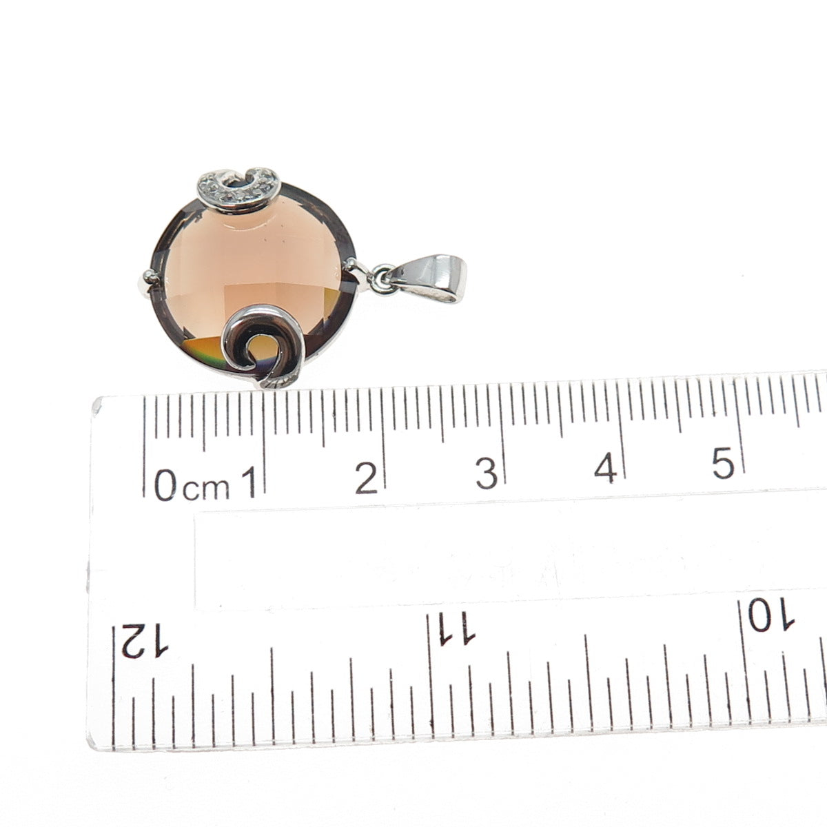 925 Sterling Silver Round-Cut Cognac & White C Z Charm Pendant
