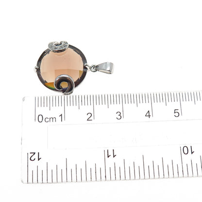 925 Sterling Silver Round-Cut Cognac & White C Z Charm Pendant