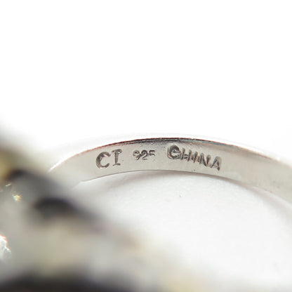 925 Sterling Silver Cushion-Cut Blue C Z Bypass Ring Size 7.25