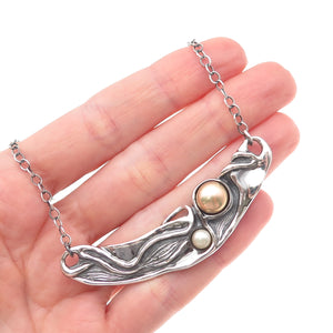 Hagit Gorali 925 Sterling Vintage Israel Real Pearl Modernist Chain Necklace 18"