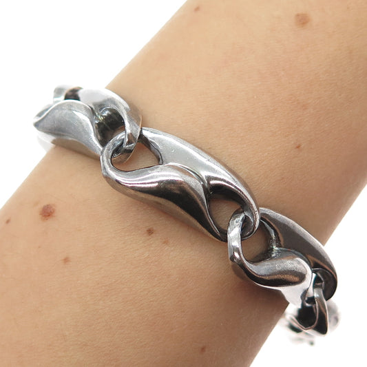 KRYPELL 925 Sterling Silver Vintage Modernist Anchor Link Oxidized Bracelet 6.5"