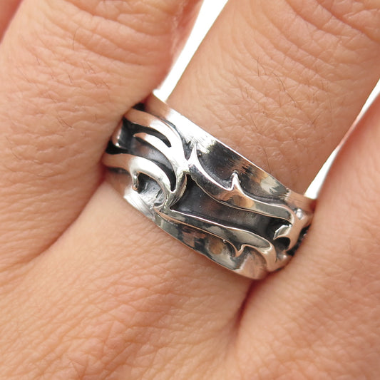 925 Sterling Silver Vintage Thorn Oxidized Band Ring Size 9.25