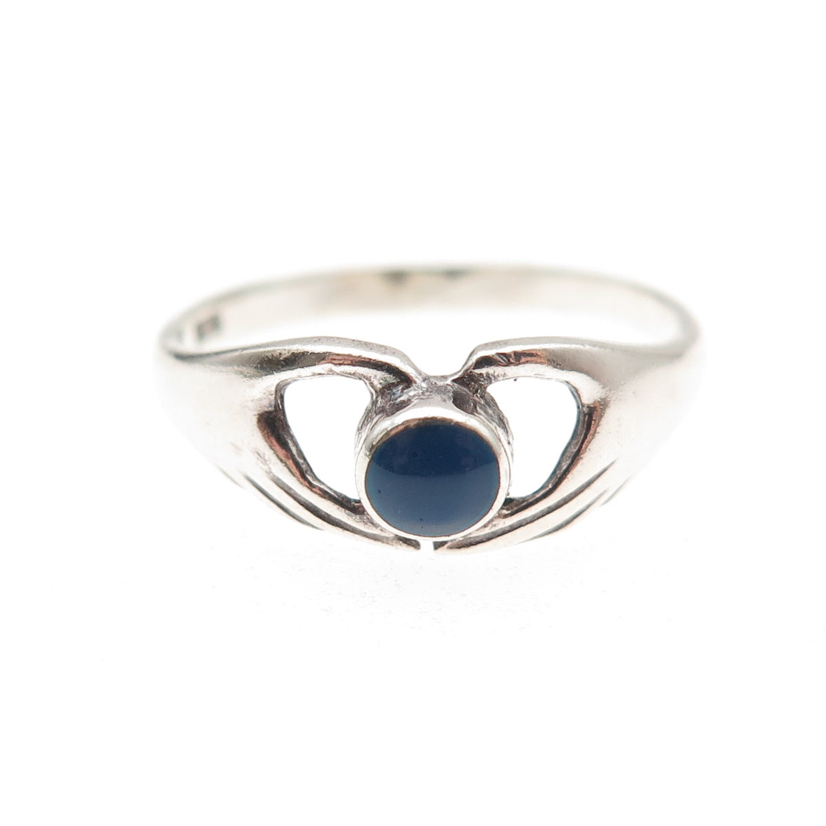 925 Sterling Silver Vintage Enamel Irish Claddagh Oxidized Ring Size 6.75