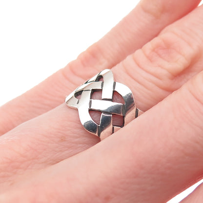925 Sterling Silver Vintage Celtic Woven Knot Wide Band Ring Size 6.25