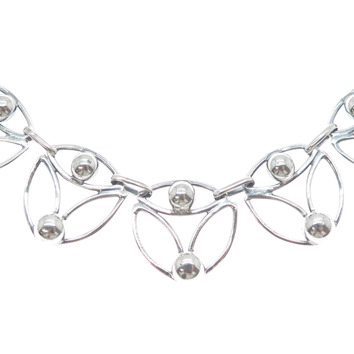 950 Silver Vintage Modernist Beaded Chain Oxidized Necklace 18"