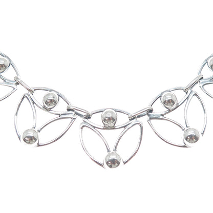 950 Silver Vintage Modernist Beaded Chain Oxidized Necklace 18"