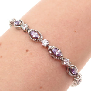 925 Sterling Silver Marquise-Cut Purple & Round-Cut White C Z Bracelet 7.25"