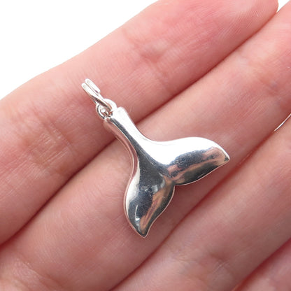 925 Sterling Silver Vintage Whale Tale Minimalist Charm Pendant