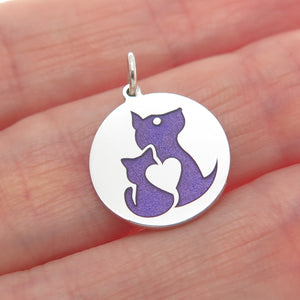 925 Sterling Silver Purple Enamel Dog & Cat Friendship Minimalist Charm Pendant