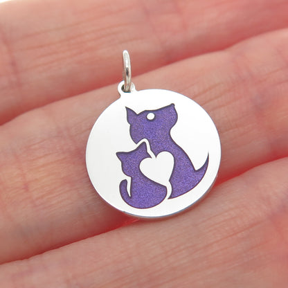 925 Sterling Silver Purple Enamel Dog & Cat Friendship Minimalist Charm Pendant