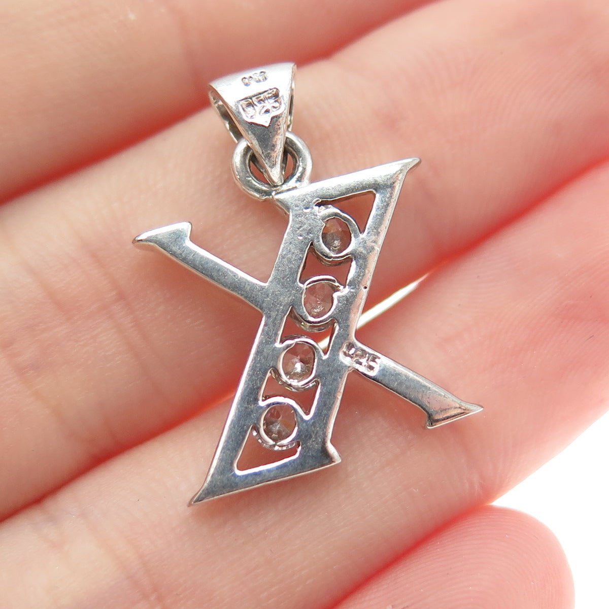 925 Sterling Silver Round-Cut C Z Letter X Charm Pendant