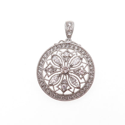 925 Sterling Silver Round & Marquise-Cut C Z Floral Circle of Life Pendant