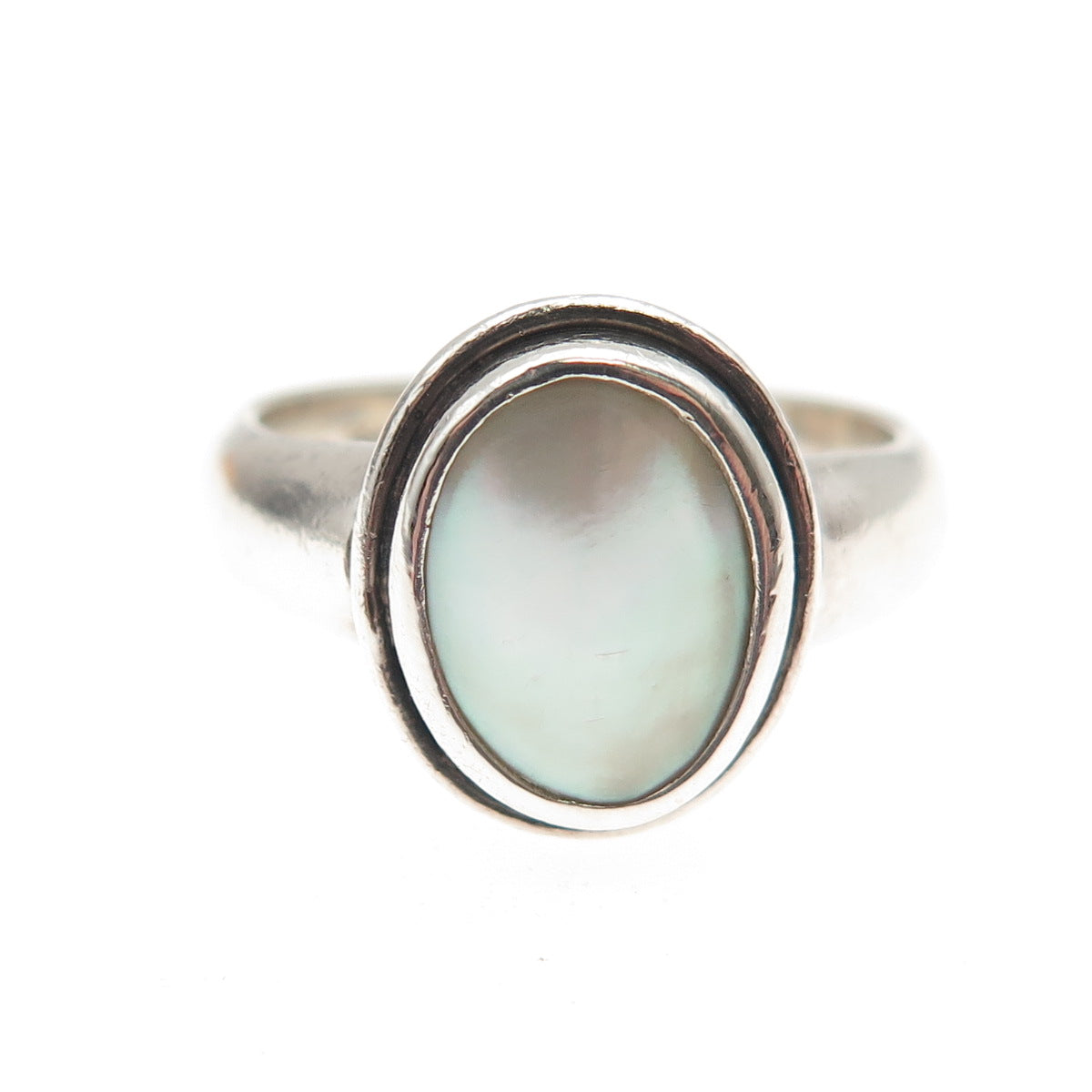 925 Sterling Silver Vintage Real MOP Modernist Oxidized Ring Size 7