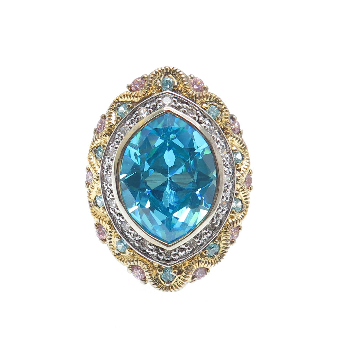 925 Sterling Silver Gold Plated ADI Multi-Color C Z Cluster Ring Size 6.75