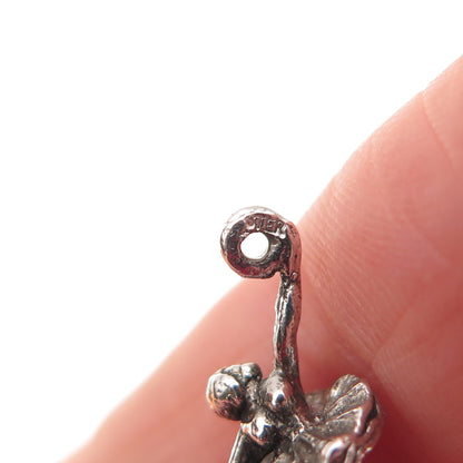 925 Sterling Silver Vintage Ballerina Oxidized 3D Mini Charm Pendant