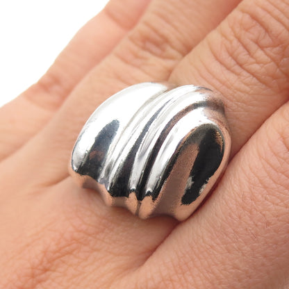 925 Sterling Silver Vintage Modernist Wavy Dome Oxidized Ring Size 6.5