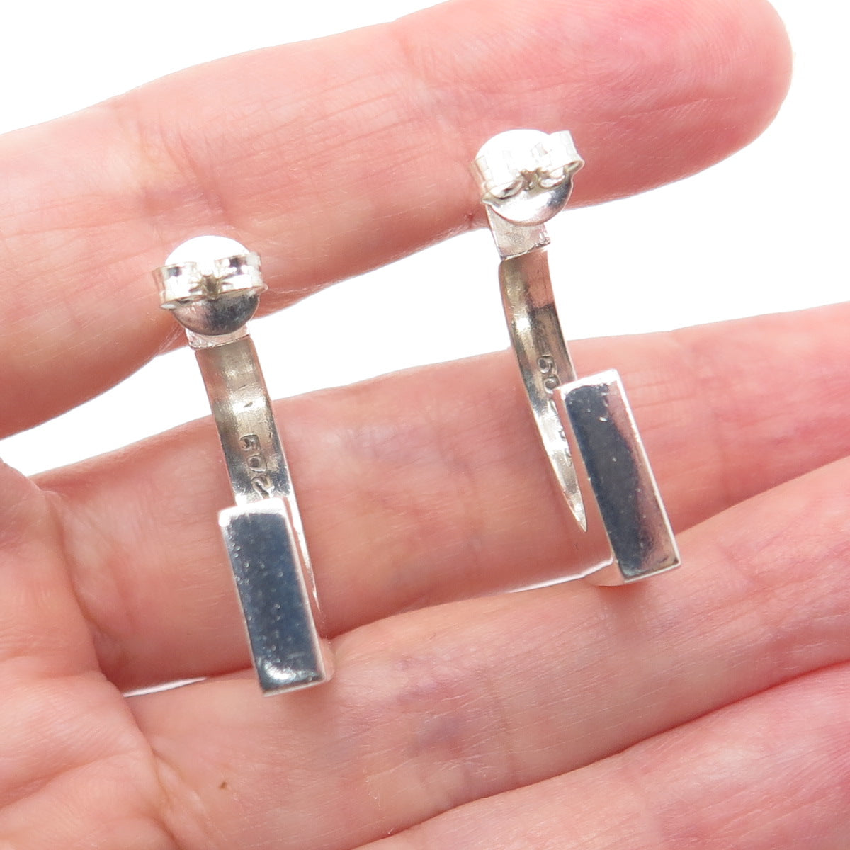 925 Sterling Silver Vintage Mexico Tribal Symbols Square Hoop Earrings