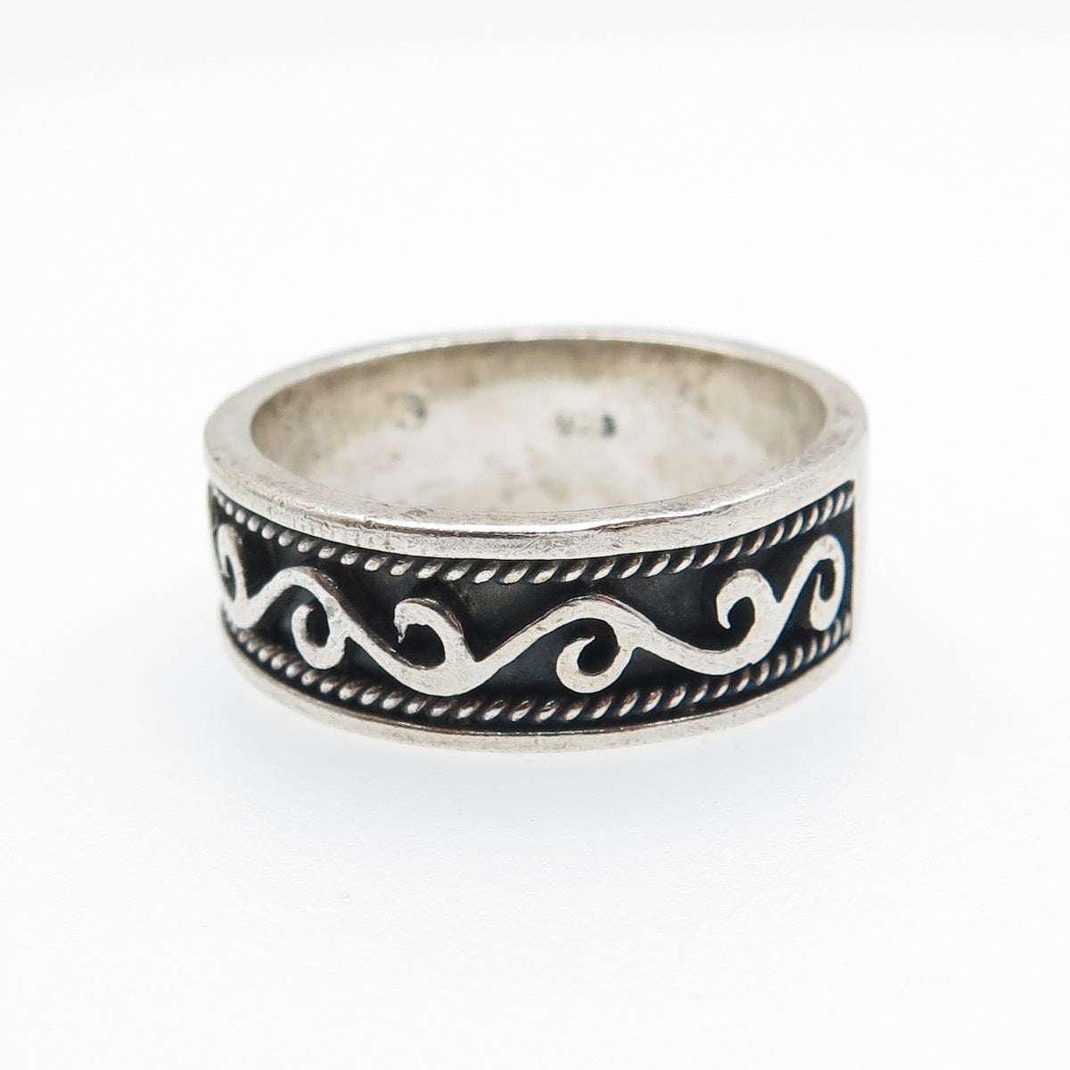 925 Sterling Silver Vintage Swirl Oxidized Band Ring Size 11