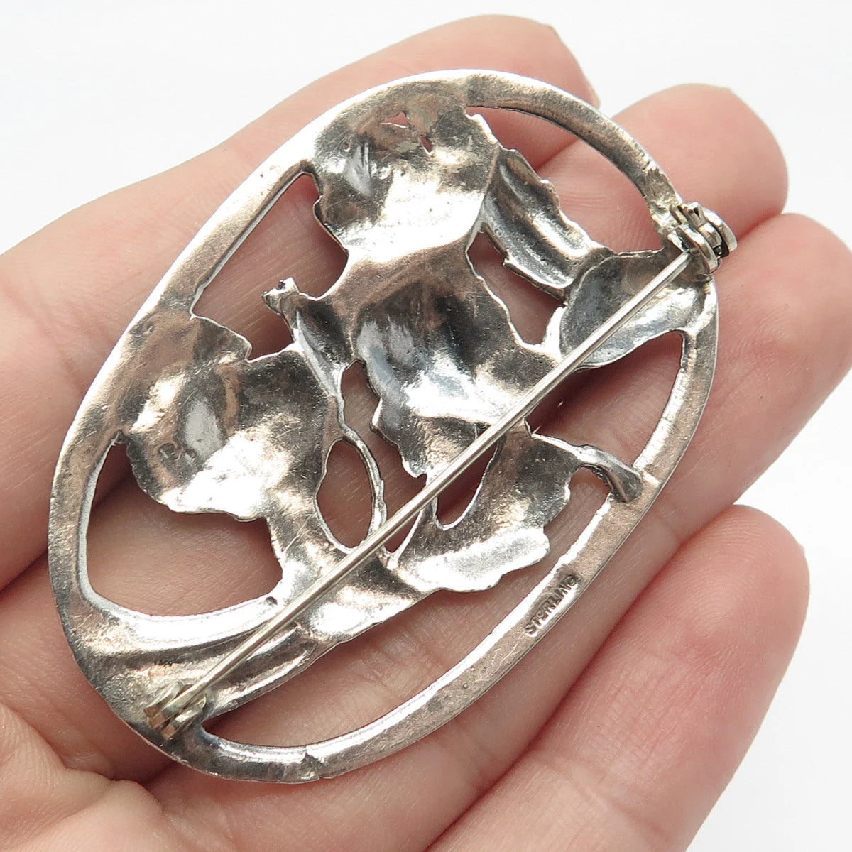 925 Sterling Silver Vintage Open Floral Pin Brooch