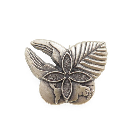 925 Sterling Silver Vintage World Peace Hands Butterfly Pin Brooch / Pendant