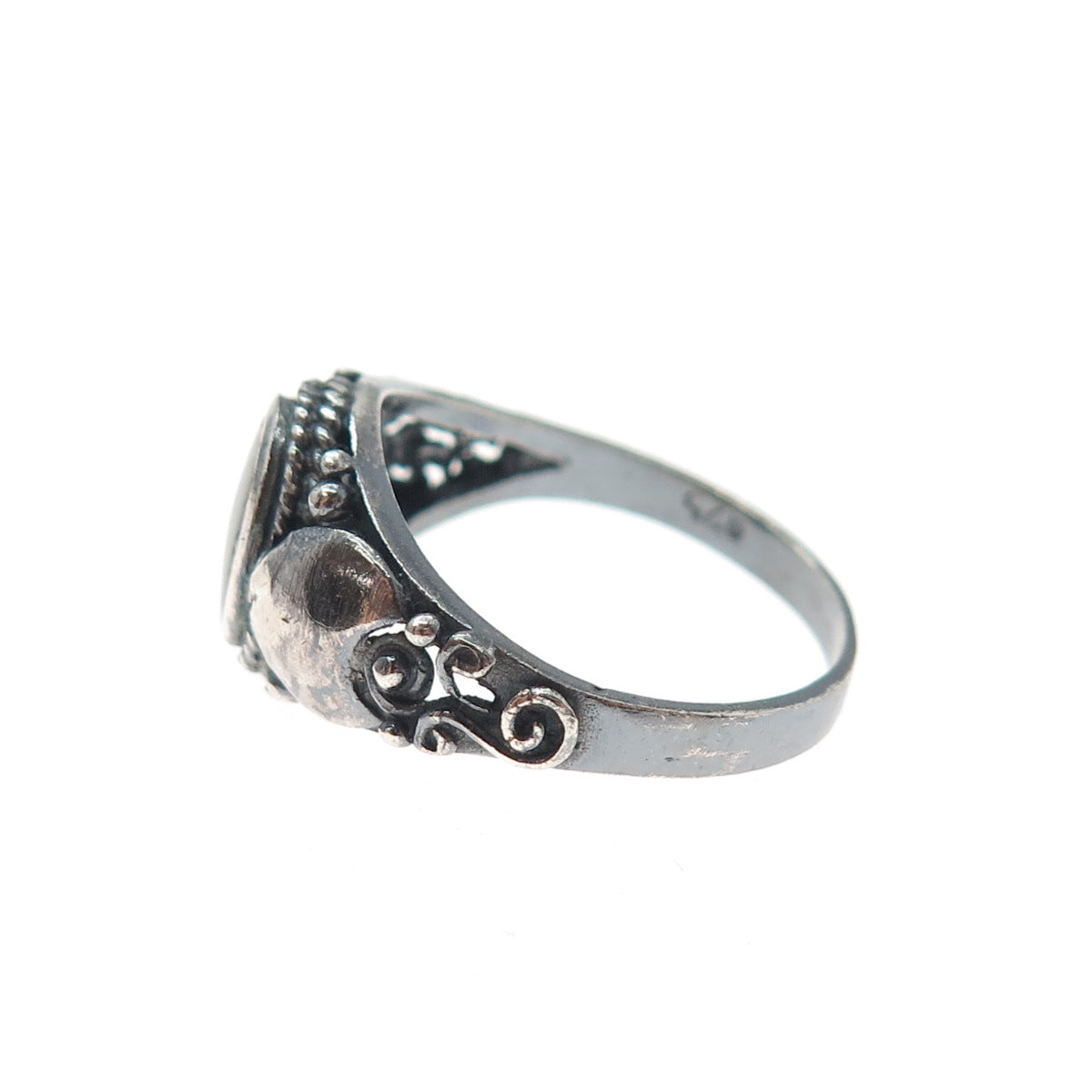 925 Sterling Silver Vintage Real Black Onyx Crescent Oxidized Ring Size 8.75